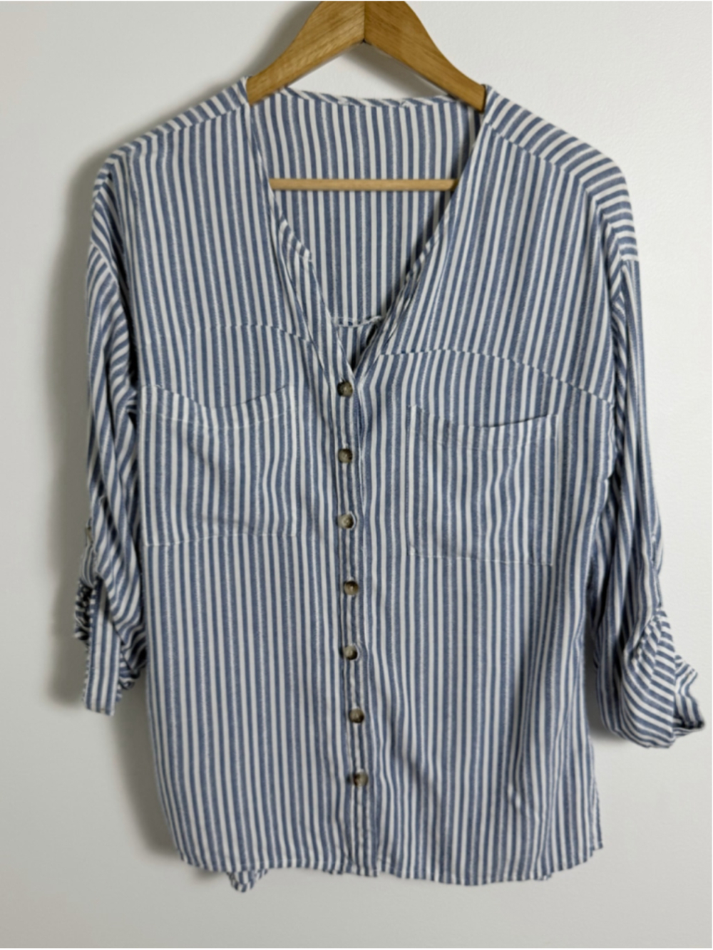 Blue White Stripe Viscose Linen Blend Shirt Coastal